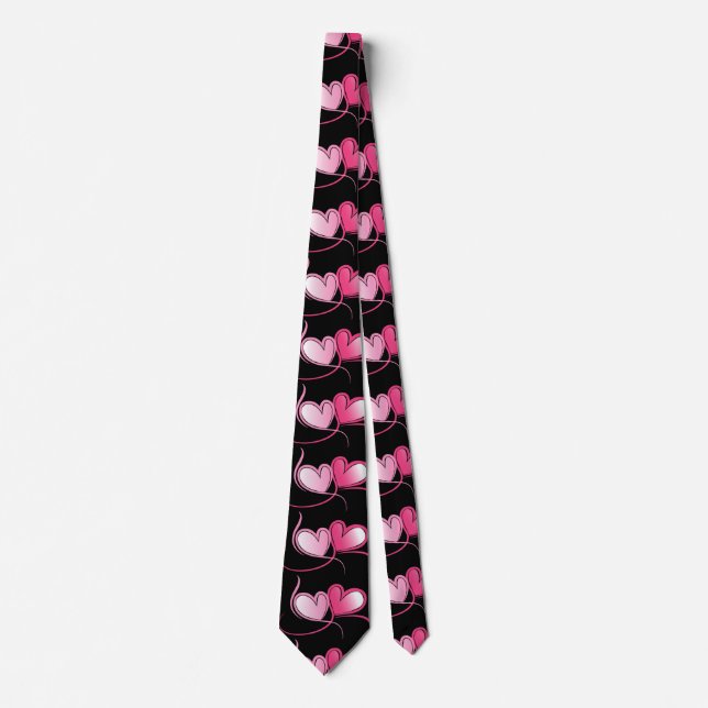 Niedliches Schwarz-Pink-Herzmuster Krawatte (Vorderseite)