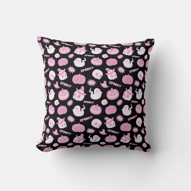 Niedliches schwarz-rosa Halloween-Muster Kissen (Vorderseite)