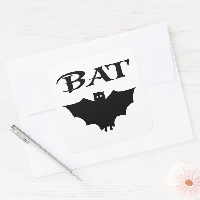 Niedliches Schwarz-Weiß-Bat Halloween Quadratischer Aufkleber (Umschlag)