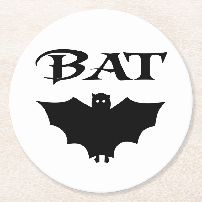 Niedliches Schwarz-Weiß-Bat Halloween Runder Pappuntersetzer (Vorderseite)