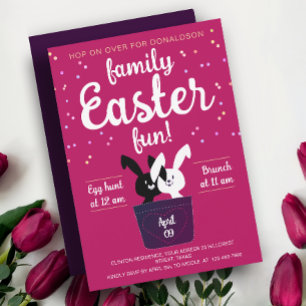 Niedliches Schwarz-Weiß-Bunnies Magenta OsterParty Einladung