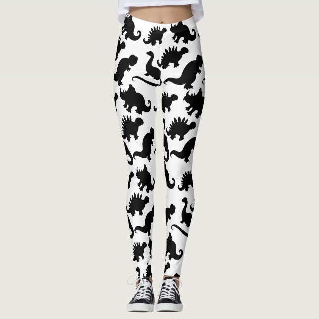 Niedliches Schwarz-Weiß-Dinosaurier-Muster Leggings (Vorderseite)
