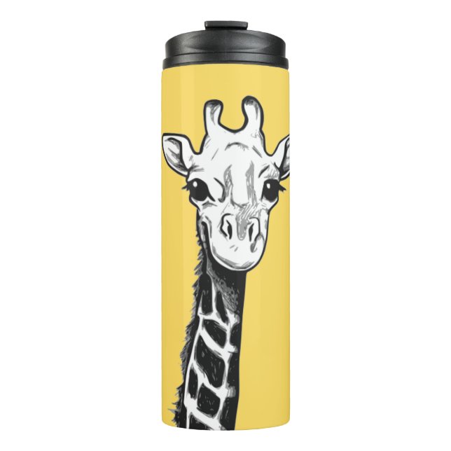 Niedliches Schwarz-Weiß-Giraffe Zeichnend Gelb Thermosbecher (Vorderseite)