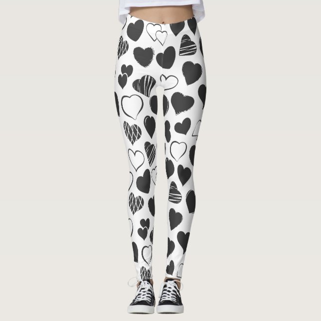Niedliches Schwarz-Weiß-Herz Leggings (Vorderseite)