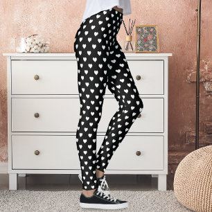 Niedliches Schwarz-Weiß-Herz-Muster Leggings