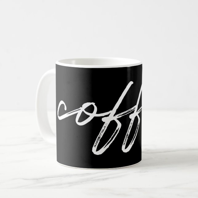 Niedliches Schwarz-Weiß-"Kaffee" Minimalistisches  Kaffeetasse (Vorderseite Links)