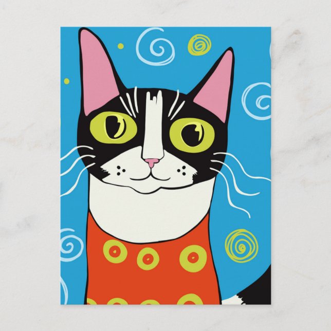 Niedliches Schwarz-Weiß-Katzen-Portrait Postkarte (Vorderseite)