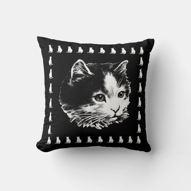 Niedliches Schwarz-Weiß-Katzenkissen Kissen (Vorderseite)
