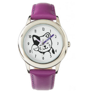 Niedliches Schwarz-Weiß-Katzenwellen Hallo Armbanduhr