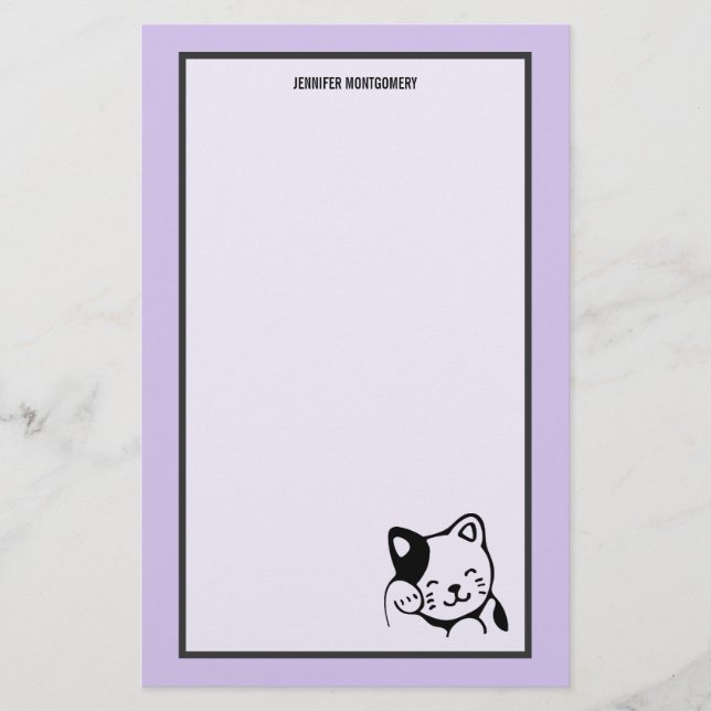 Niedliches Schwarz-Weiß-Katzenwellen Hallo Briefpapier (Vorderseite)
