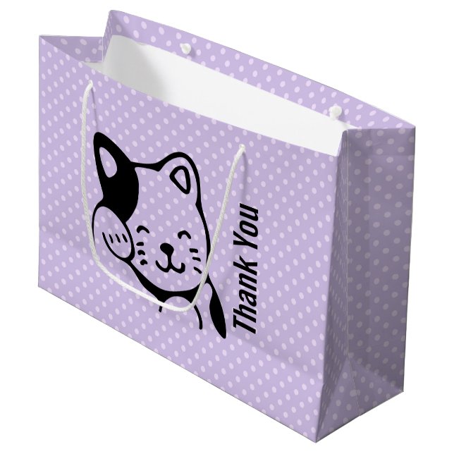Niedliches Schwarz-Weiß-Katzenwellen Hallo Große Geschenktüte (Vorderseite Schrägansicht)