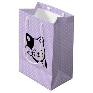 Niedliches Schwarz-Weiß-Katzenwellen Hallo Mittlere Geschenktüte