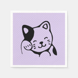 Niedliches Schwarz-Weiß-Katzenwellen Hallo Serviette