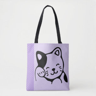 Niedliches Schwarz-Weiß-Katzenwellen Hallo Tasche