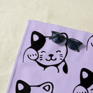 Niedliches Schwarz-Weiß-Kitty-Wellenmuster Strandtuch