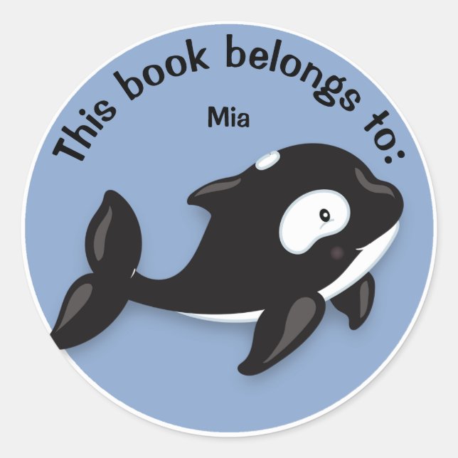 Niedliches Schwarz-Weiß-Orca-Whale-Buchschild Runder Aufkleber (Vorderseite)