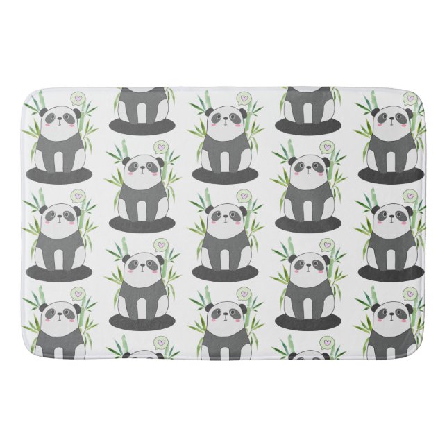 Niedliches Schwarz-Weiß-Panda im Bambusmuster Badematte (Vorderseite)