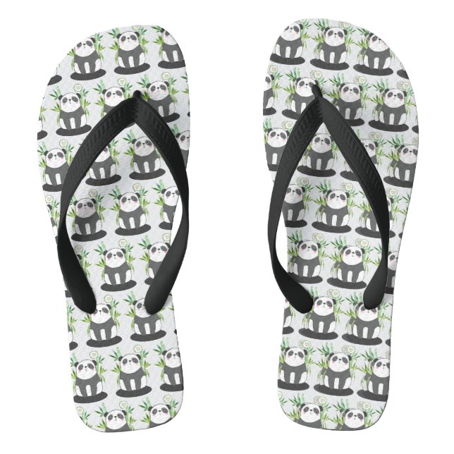 Niedliches Schwarz-Weiß-Panda im Bambusmuster Flip Flops (Fußbett)