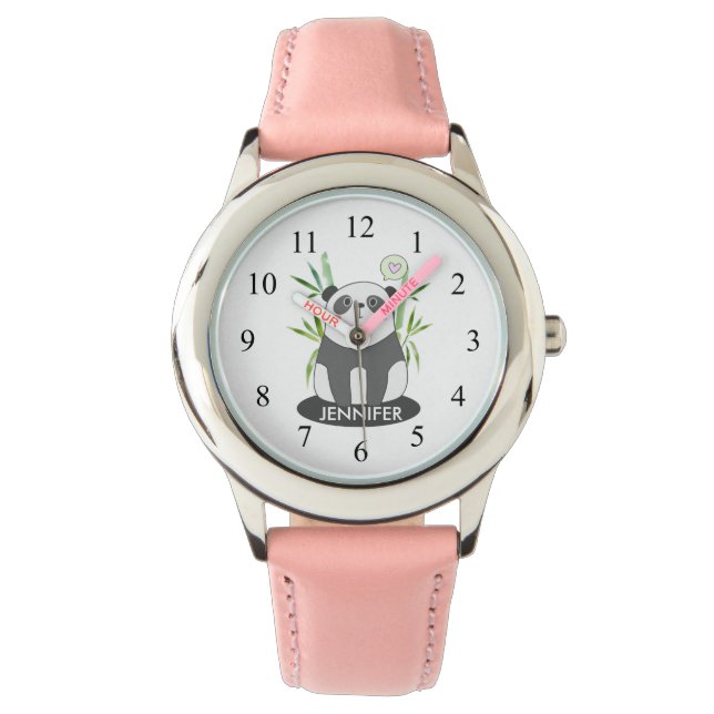 Niedliches Schwarz-Weiß-Panda in Bamboo Armbanduhr (Vorderseite)