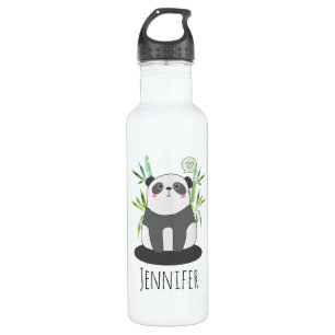 Niedliches Schwarz-Weiß-Panda in Bamboo Edelstahlflasche