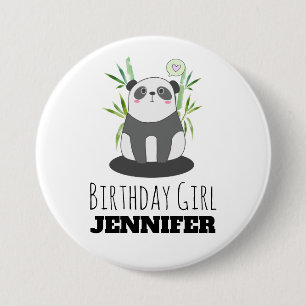 Niedliches Schwarz-Weiß-Panda in Bamboo Geburtstag Button