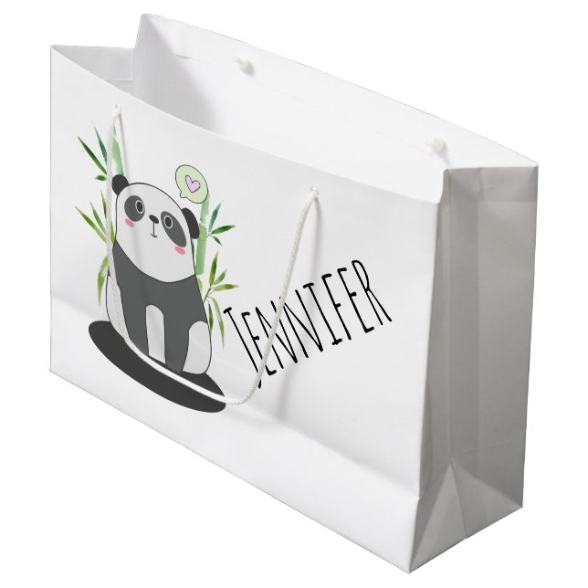 Niedliches Schwarz-Weiß-Panda in Bamboo Große Geschenktüte (Vorderseite Schrägansicht)