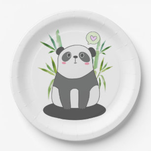 Niedliches Schwarz-Weiß-Panda in Bamboo Pappteller