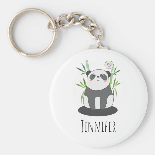 Niedliches Schwarz-Weiß-Panda in Bamboo Schlüsselanhänger (Vorne)