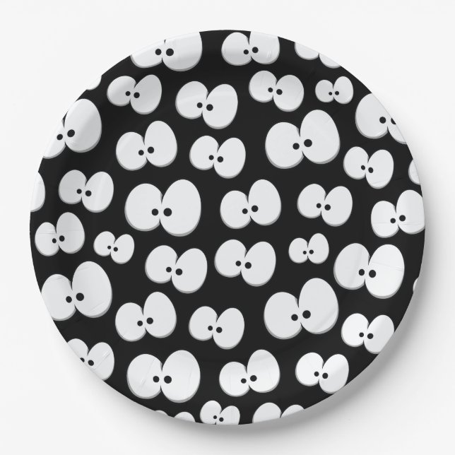 Niedliches Schwarz-Weiß-Spooky-Eyes Halloween Pappteller (Vorderseite)