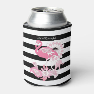 Niedliches Schwarz-Weiß-Streifen Pink Flamingo Dosenkühler
