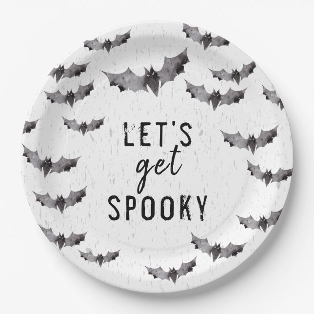Niedliches Schwarz-Weiß-Wasserfarben-Bat-Spooky Ha Pappteller (Vorderseite)