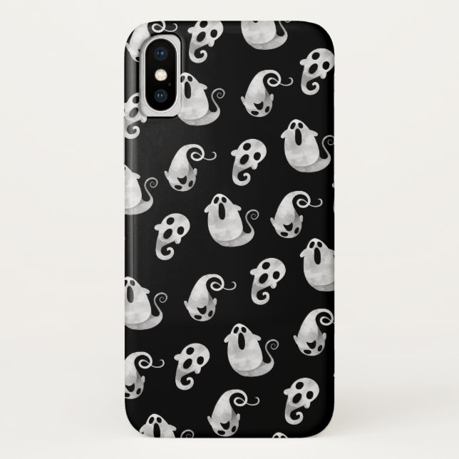 Niedliches Schwarz-Weiß-Wasserfarben-Ghosts Hallow Case-Mate iPhone Hülle (Rückseite)