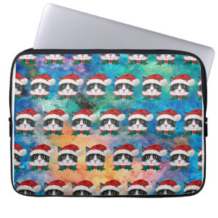 Niedliches Schwarz-Weiß-Weihnachtskatzenmuster Laptopschutzhülle