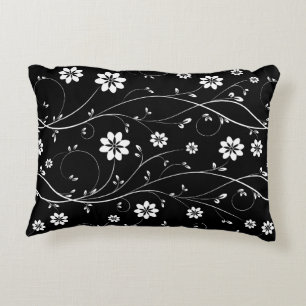 Niedliches Schwarz-Weiß-Zartes Blumenmuster Dekokissen