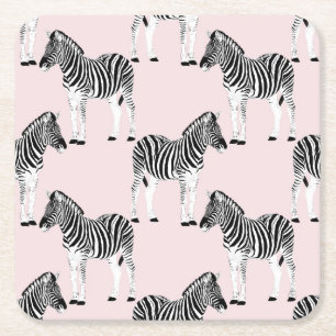 Niedliches Schwarz-Weiß-Zebra-Tierrosa-Design Rechteckiger Pappuntersetzer
