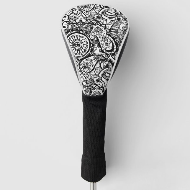 Niedliches Schwarz-weißes Blumenkohl Golf Headcover (Vorderseite)
