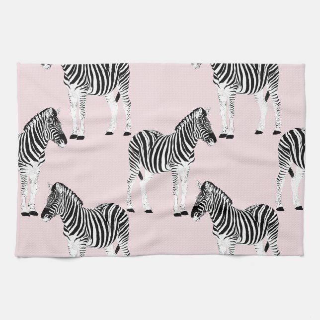 Niedliches Schwarz-weißes Zebra-Pink-Design Geschirrtuch (Horizontal)