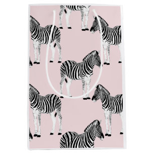 Niedliches Schwarz-weißes Zebra-Pink-Design Mittlere Geschenktüte