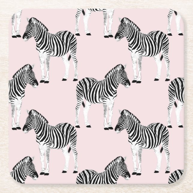 Niedliches Schwarz-weißes Zebra-Pink-Design Rechteckiger Pappuntersetzer (Vorderseite)