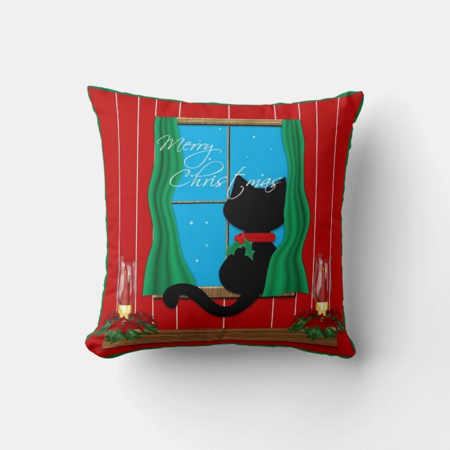 Niedliches schwarze Katzen-frohe Kissen (Vorderseite)