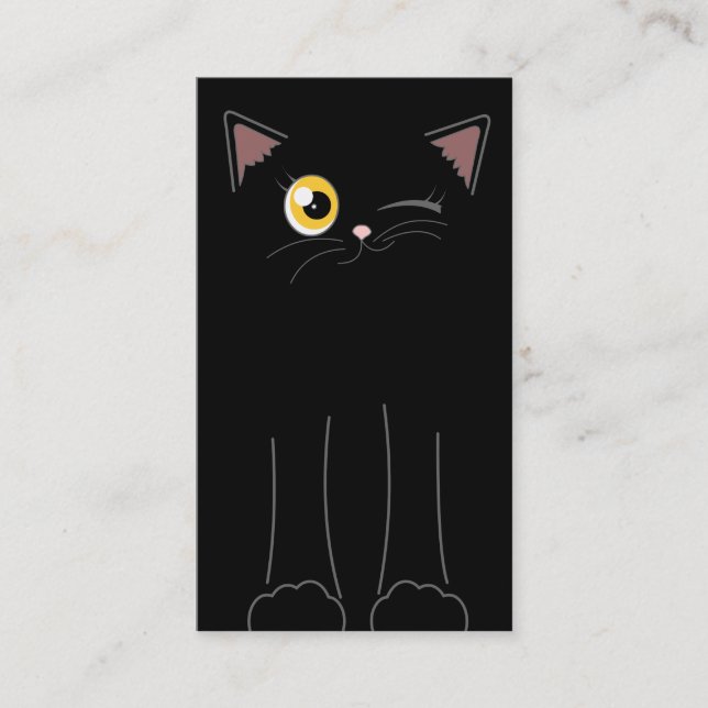Niedliches schwarze Katzen-Haustier-sitzende Visitenkarte (Vorderseite)