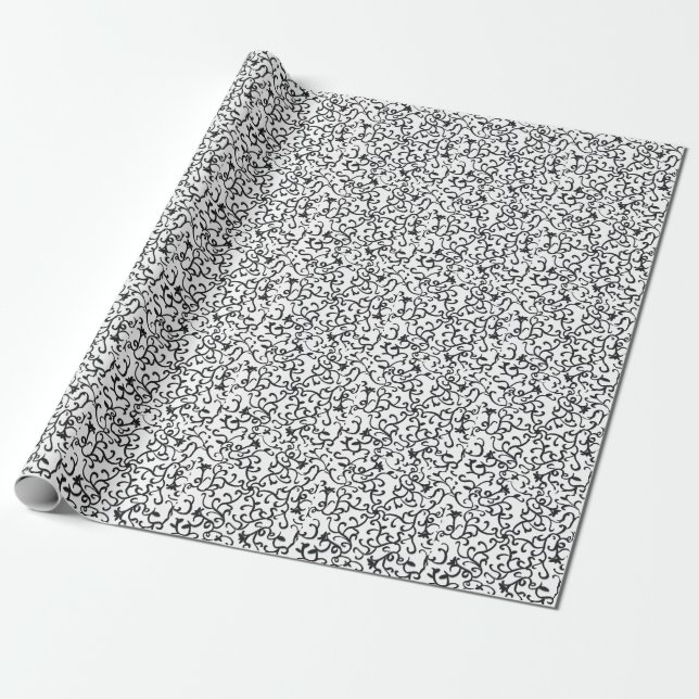 Niedliches schwarzes Blumenmuster auf der weißen H Geschenkpapier (Ungerollt)
