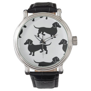 Niedliches Schwarzes Dackel Muster Armbanduhr