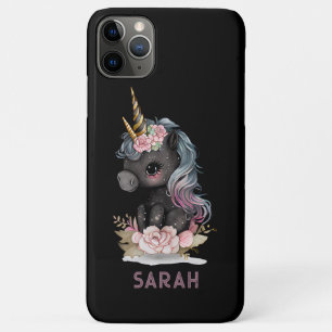Niedliches Schwarzes Einhorn mit Blume Wasserfarbe Case-Mate iPhone Hülle