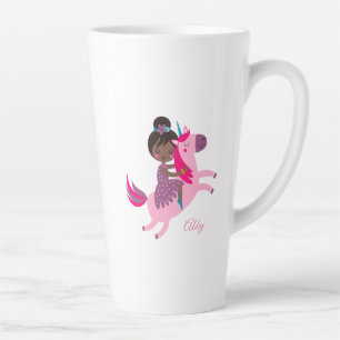 Niedliches Schwarzes Haar Reiten auf einem Einhorn Milchtasse