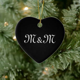 Niedliches schwarzes Herzskrippaar Initials elegan Keramik Ornament