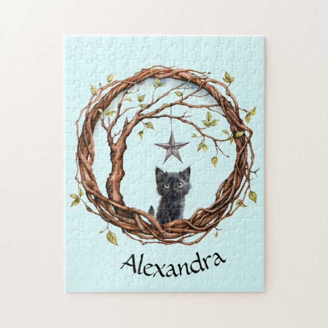 Niedliches Schwarzes Kätzchen beim Stern (Vertikal)