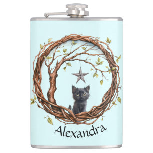 Niedliches Schwarzes Kätzchen beim Stern Flachmann