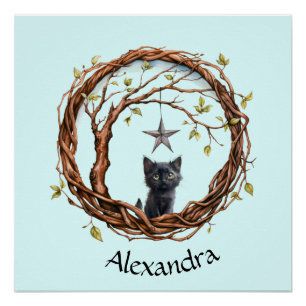 Niedliches Schwarzes Kätzchen beim Stern Poster