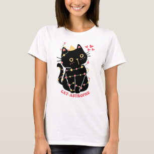 Niedliches schwarzes Kätzchen in Katzenkatastrophe T-Shirt